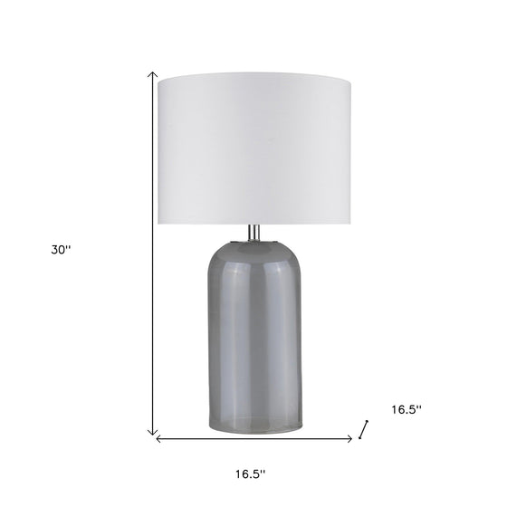 30" Gray Glass Column Table Lamp with White Drum Shade