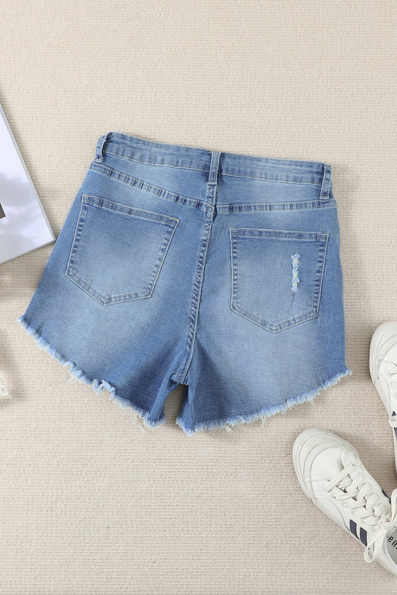 Dark Blue Casual Frayed Hem Denim Shorts | Available in 2 Colors