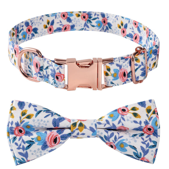 Cotton Floral Dog Collar with Rose Gold Buckle