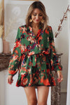 Abstract Print Waist Belted Long Sleeve Dress | Other Colors Available