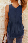 Apricot Casual Contrast Lace Crochet Button Back Sleeveless Shirt