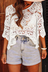 Oatmeal Macrame Lace Crochet Bohemian Blouse