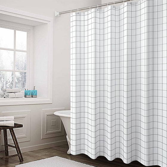 Gray and White Grid Patterned Waterproof Shower Curtain