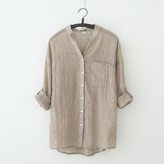 Linen Long-Sleeved Button-up Shirt