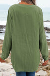 Green Pleated V Neck Crinkled Loose Tunic Top | Available in 2 Colors