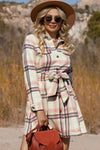 Pink Plaid Button Up Long Sleeve Belted Flannel Dress