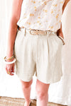 Beige Casual High Rise Wide Leg Cotton Blend Shorts