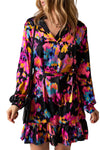 Abstract Print Waist Belted Long Sleeve Dress | Other Colors Available