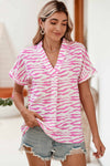 Pink Zebra Print V-Neck Roll Up Sleeve Blouse | Available in Black