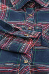 Multicolor Plaid Casual Pockets Asymmetric Long Sleeve Shacket