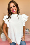 White Solid Color Scalloped Ruffle Sleeve Blouse | Available in 2 Colors