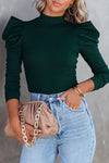 Green Puff Sleeve Keyhole Back Ribbed Knit Bodysuit