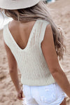 White Hollowed Knit V Neck Tank Top | Available in 2 Colors