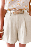 Beige Casual High Rise Wide Leg Cotton Blend Shorts