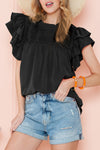 Rose Red Ruched Ruffle Blouse | Available in 3 Colors