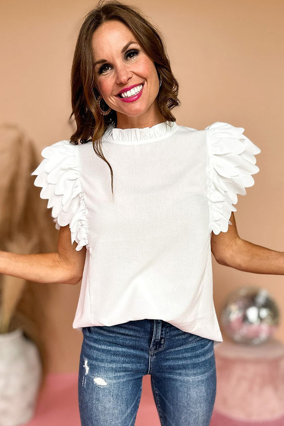 White Solid Color Scalloped Ruffle Sleeve Blouse | Available in 2 Colors