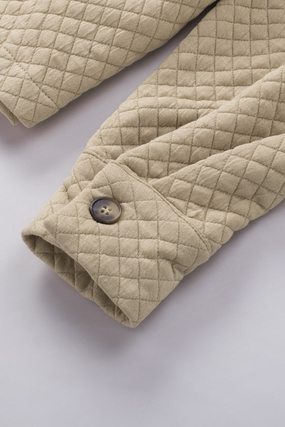 Khaki Lattice Texture Pockets Button Up Quilted Shacket | Available in 4 Colors