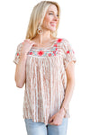 Multicolour Floral Embroidered Striped Boho Blouse