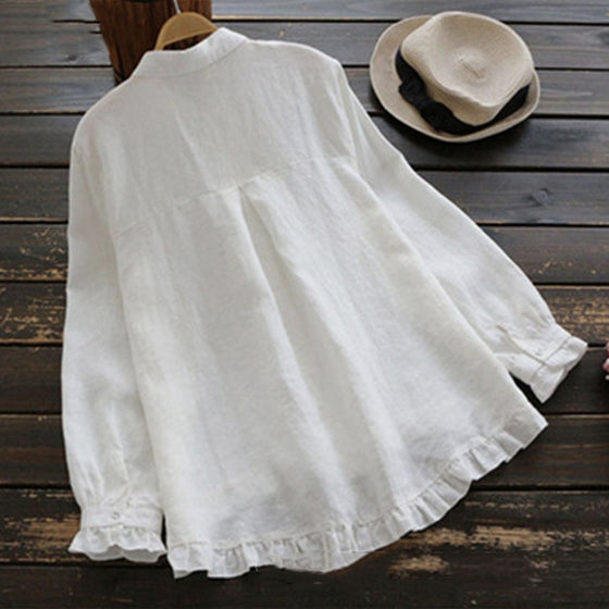 Vitage Style Ruffled Cotton and Linen Shirt