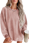 Pink Solid Ribbed Round Neck Pullover Sweatshirt |Available in 6 Colors