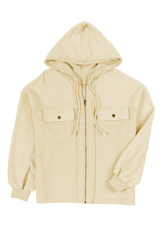 Green Flap Pockets Bishop Sleeve Zip Up Hoodie Jacket | Available in 5 Colors