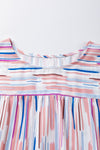 White Striped Abstract Print Ruffle Half Sleeve Blouse