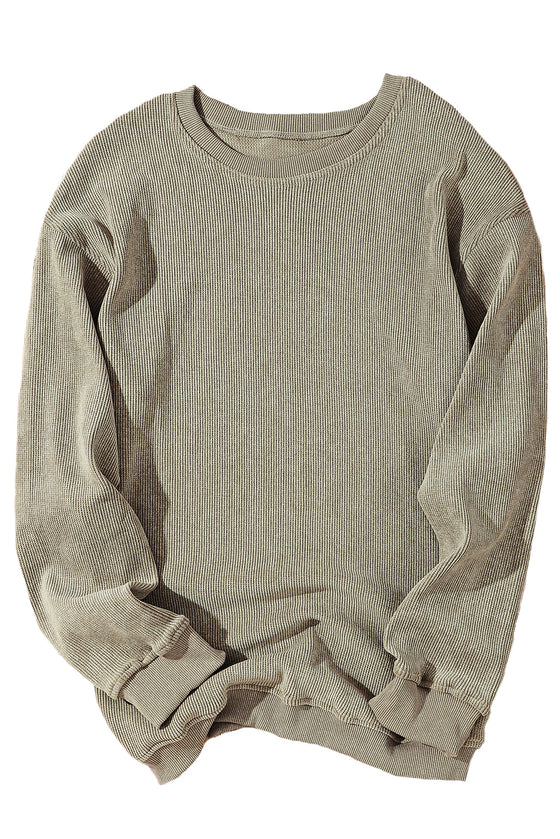 Pink Solid Ribbed Round Neck Pullover Sweatshirt |Available in 6 Colors