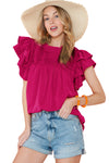 Rose Red Ruched Ruffle Blouse | Available in 3 Colors