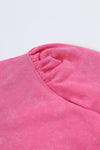 Pink Vintage Washed Puff Sleeve Sweatshirt | Also Available in Green