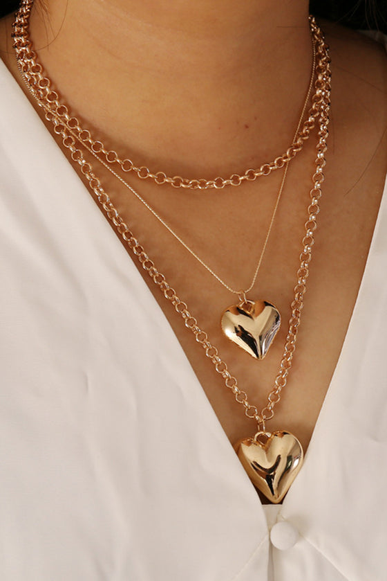 Gold Valentine Multi Layer Heart Shape Pendant Necklace