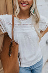 Apricot Swiss Dot Crochet Eyelet Back Button Detail Blouse | Available in 3 Colors