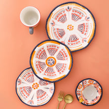  Hand Painted Retro Orange and Indigo Dishes and Cups