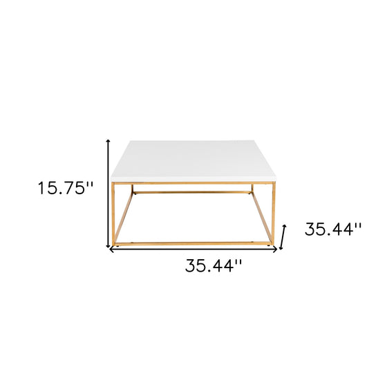 35" Gold and White Square Coffee Table