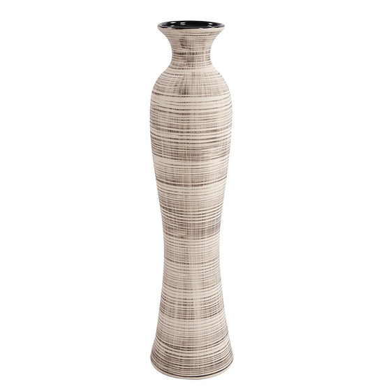 31" Ceramic Beige Striped Bud Floor Vase