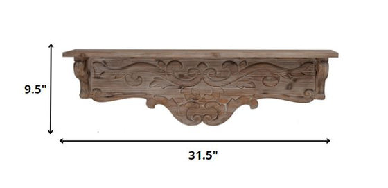 Floral Carved Wooden Wall Shelf