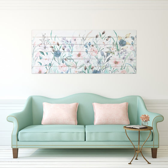 Pretty In Pink Flower Garden Wood Plank Wall Art