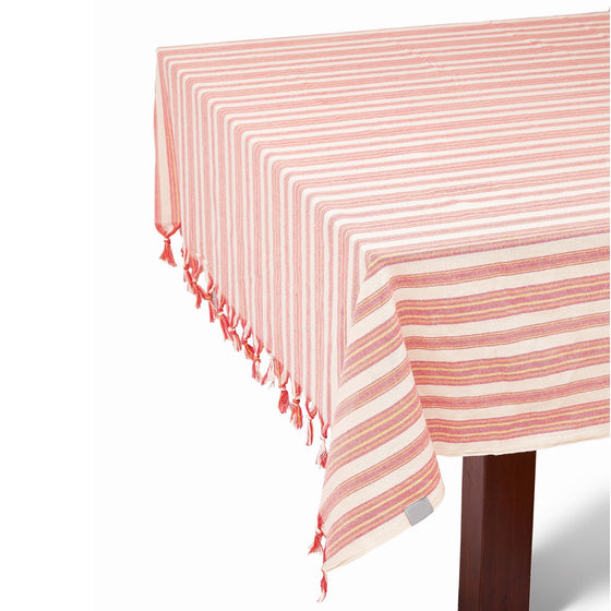 Cream and Red Striped Tablecloth Set | Available in 3 Colors