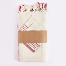  Cream and Red Striped Tablecloth Set | Available in 3 Colors