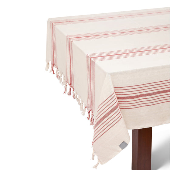 Cream and Red Striped Tablecloth Set | Available in 3 Colors