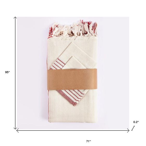 Cream and Red Striped Tablecloth Set | Available in 3 Colors