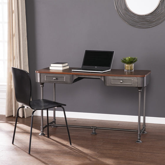 50" Brown Wood and Metal Writing Desk with Two Drawers