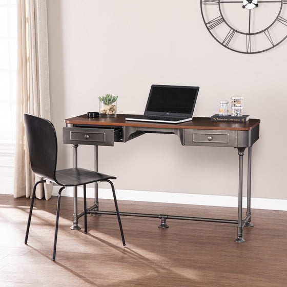 50" Brown Wood and Metal Writing Desk with Two Drawers