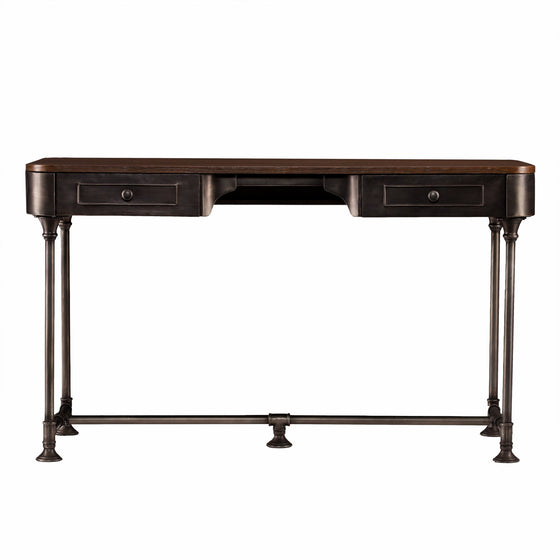 50" Brown Wood and Metal Writing Desk with Two Drawers