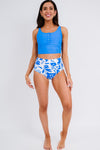 Blue Square Neck Sleeveless Floral Print Tankini Swimsuit | Available in 4 Styles