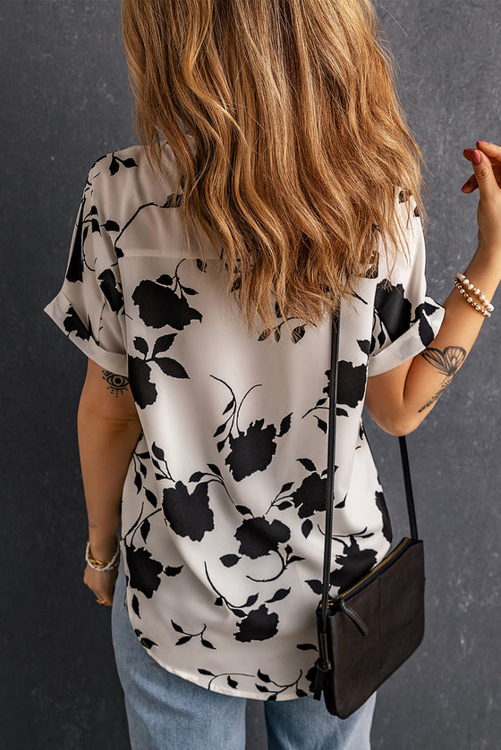 Floral Printed V Neck Short Sleeve Blouse | Available in 3 Colors