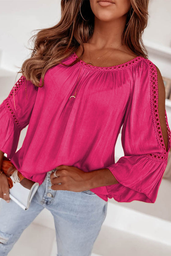 Red Lace Crochet Cut-Out Bracelet Sleeve Blouse | Also Available in Black