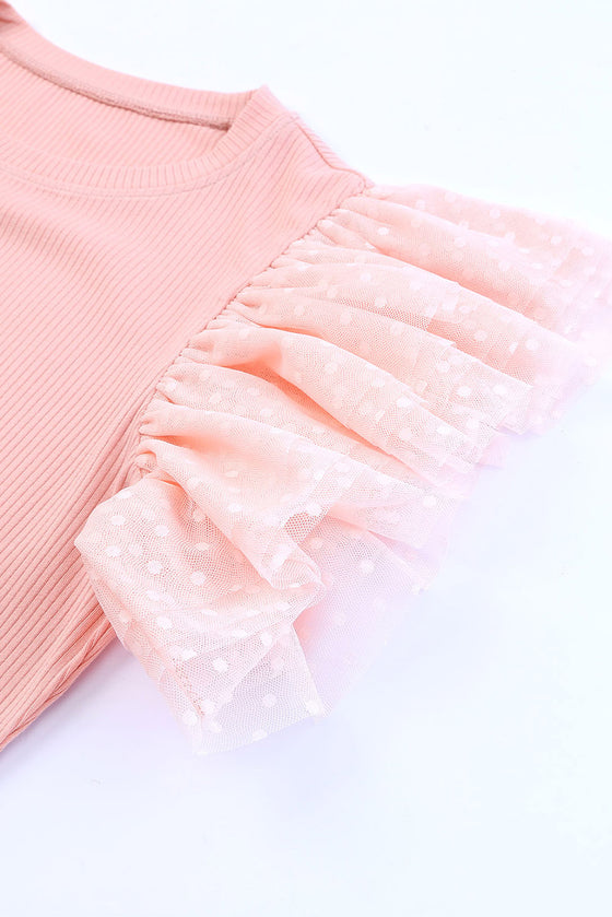 Pink Ruffle Ribbed Knit Top | Available in 3 Colors