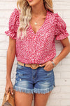 Pink Abstract Print V-Neck Blouse