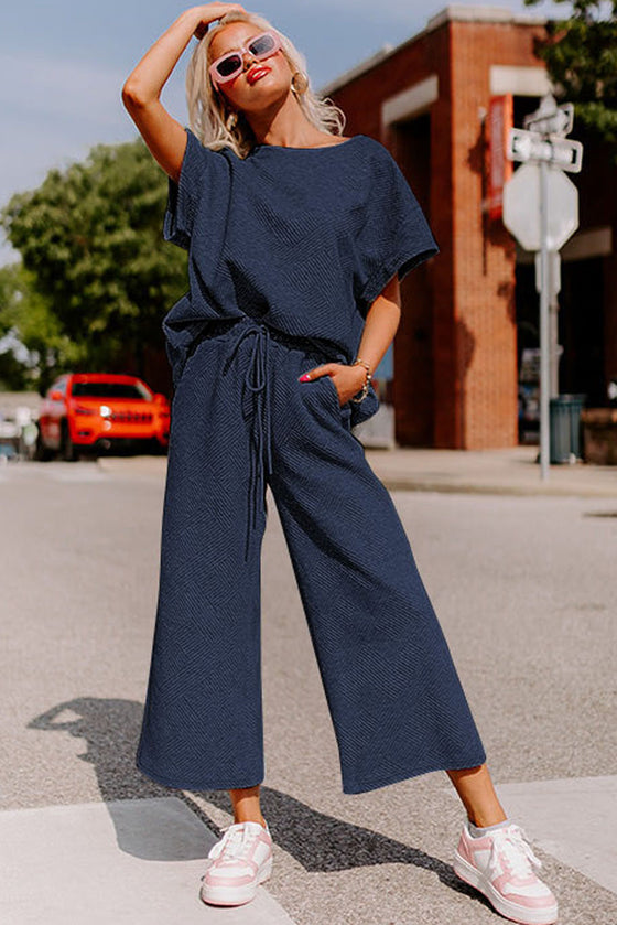 Navy Blue T Shirt and Drawstring Pants Set | Available in 8 Colors