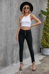 Black Buttons Frayed Cropped High Waisted Jeans | Additional Color Options